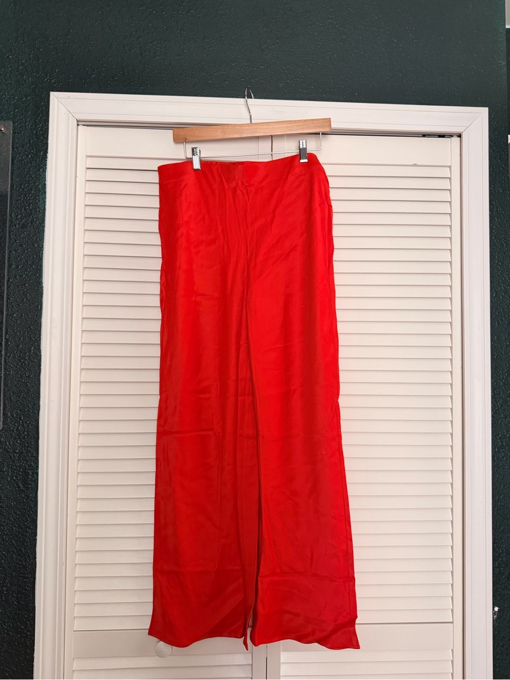Anthropologie Vibrant Red Satin Trousers